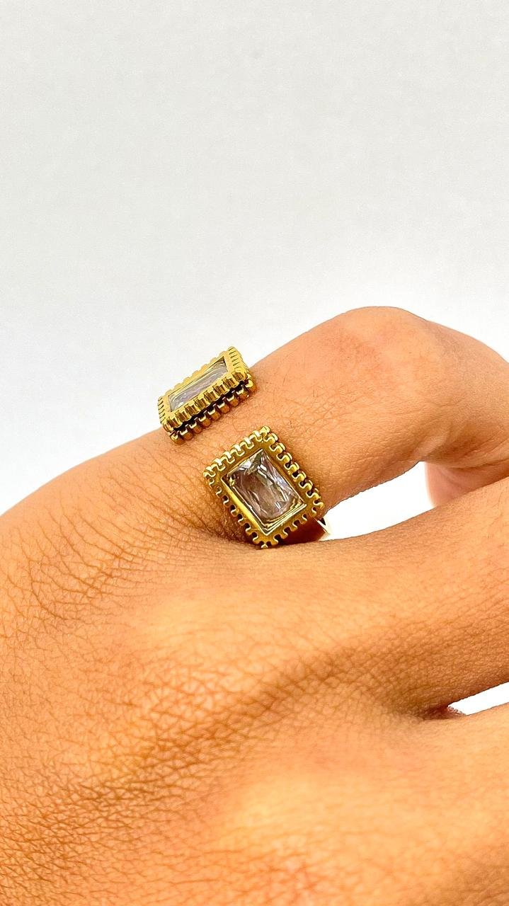 Anel Quadrado Cristal - Aço Ajustável