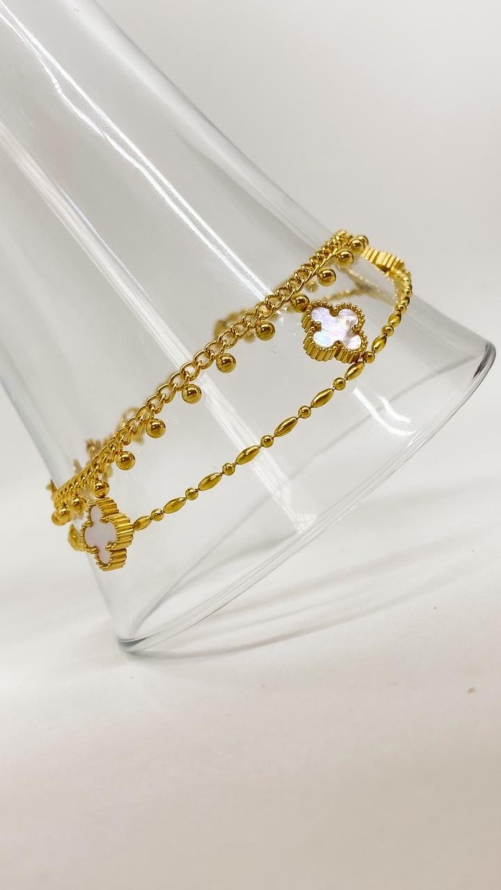 Pulseira Duo Trevo Madrepérola - Aço