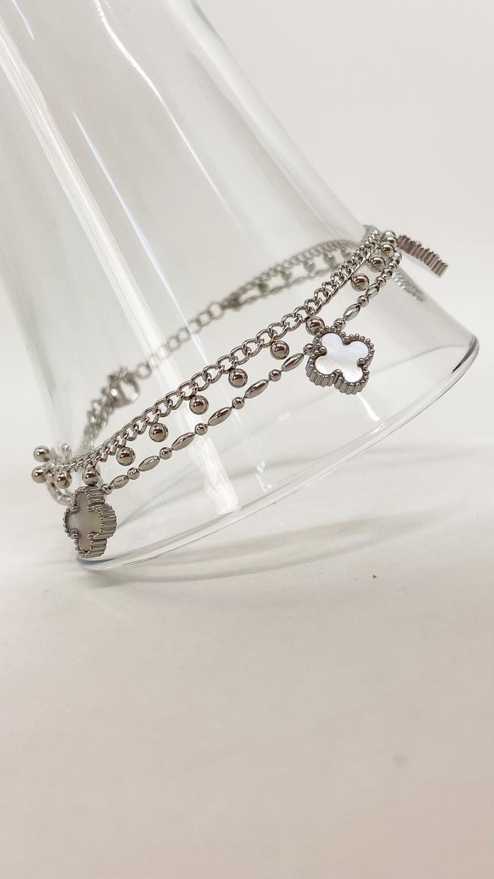 Pulseira Duo Trevo Madrepérola - Aço