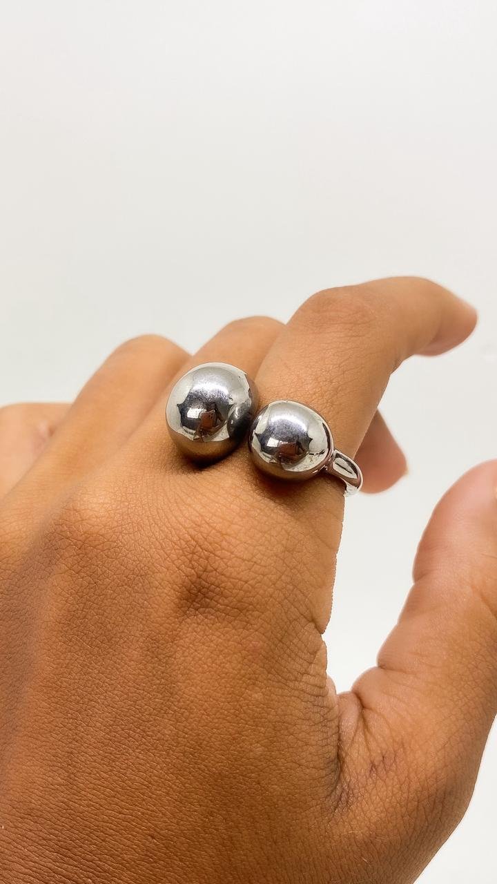 Anel Duo Esfera - Aço
