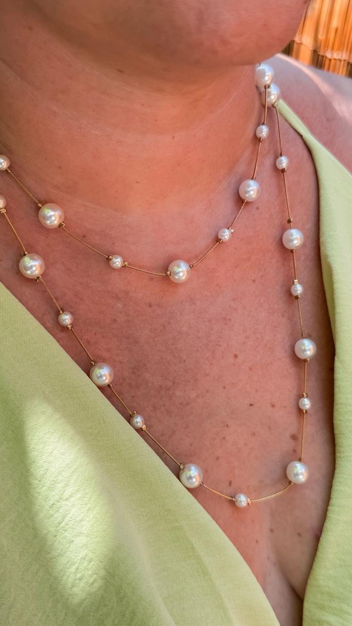 Colar Longo Ponto D´pérola - Aço