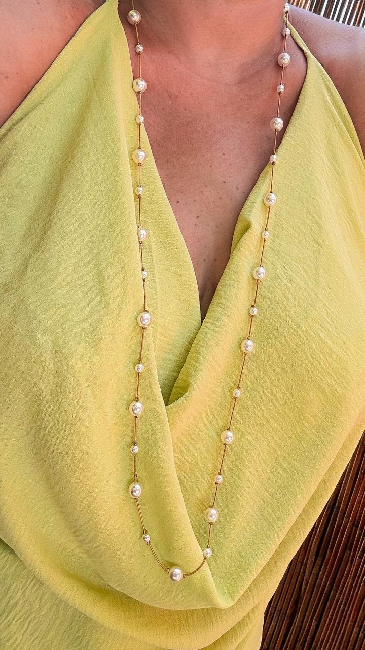 Colar Longo Ponto D´pérola - Aço