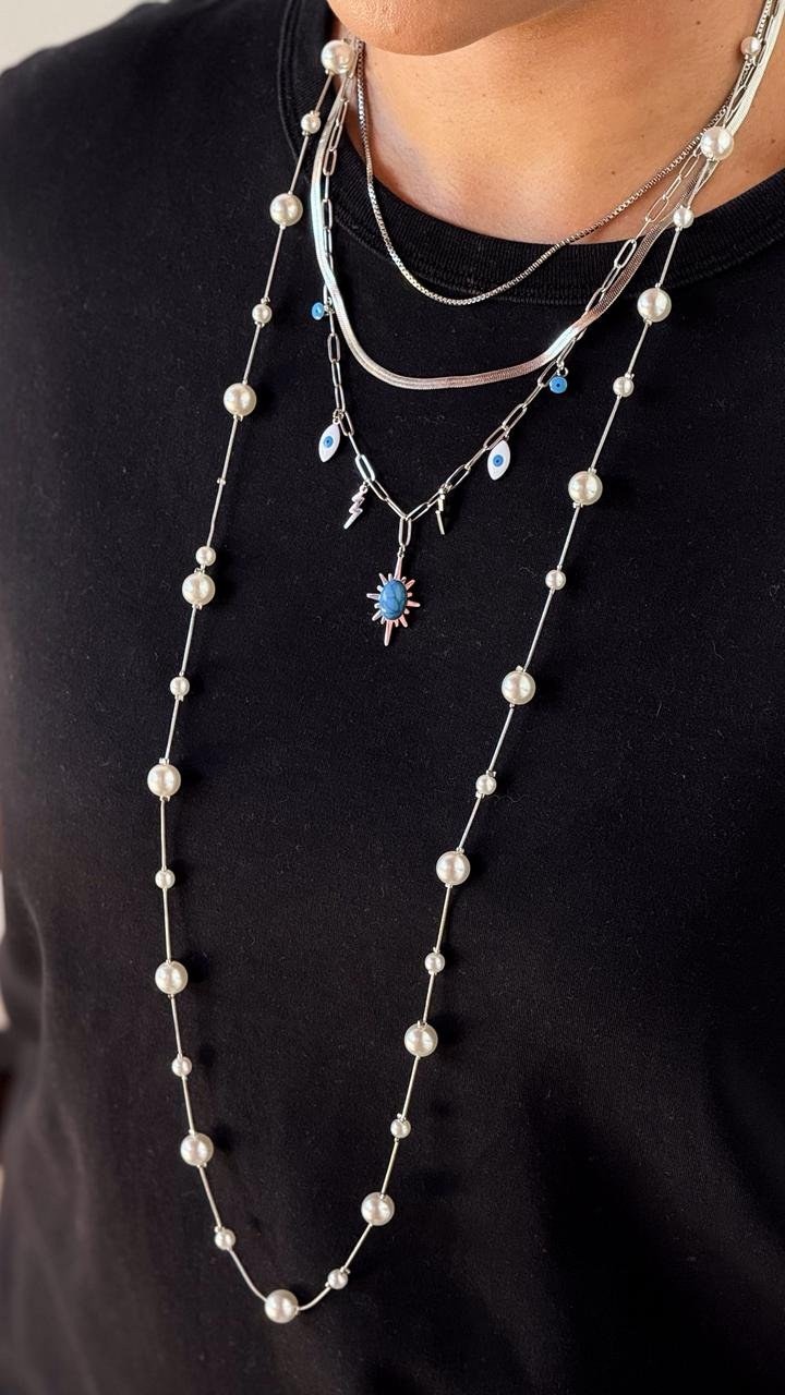 Colar Longo Ponto D´pérola - Aço