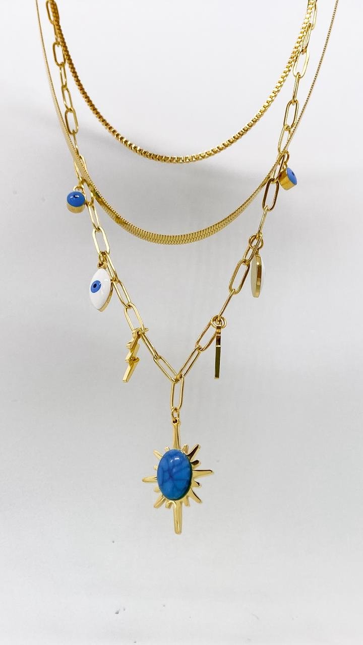 Colar Triplo Estrela Blue