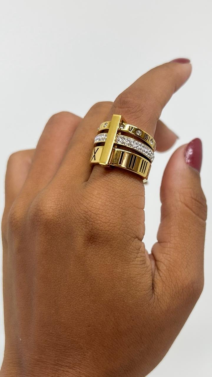 Anel Triplo Algarismo Romano - Aço