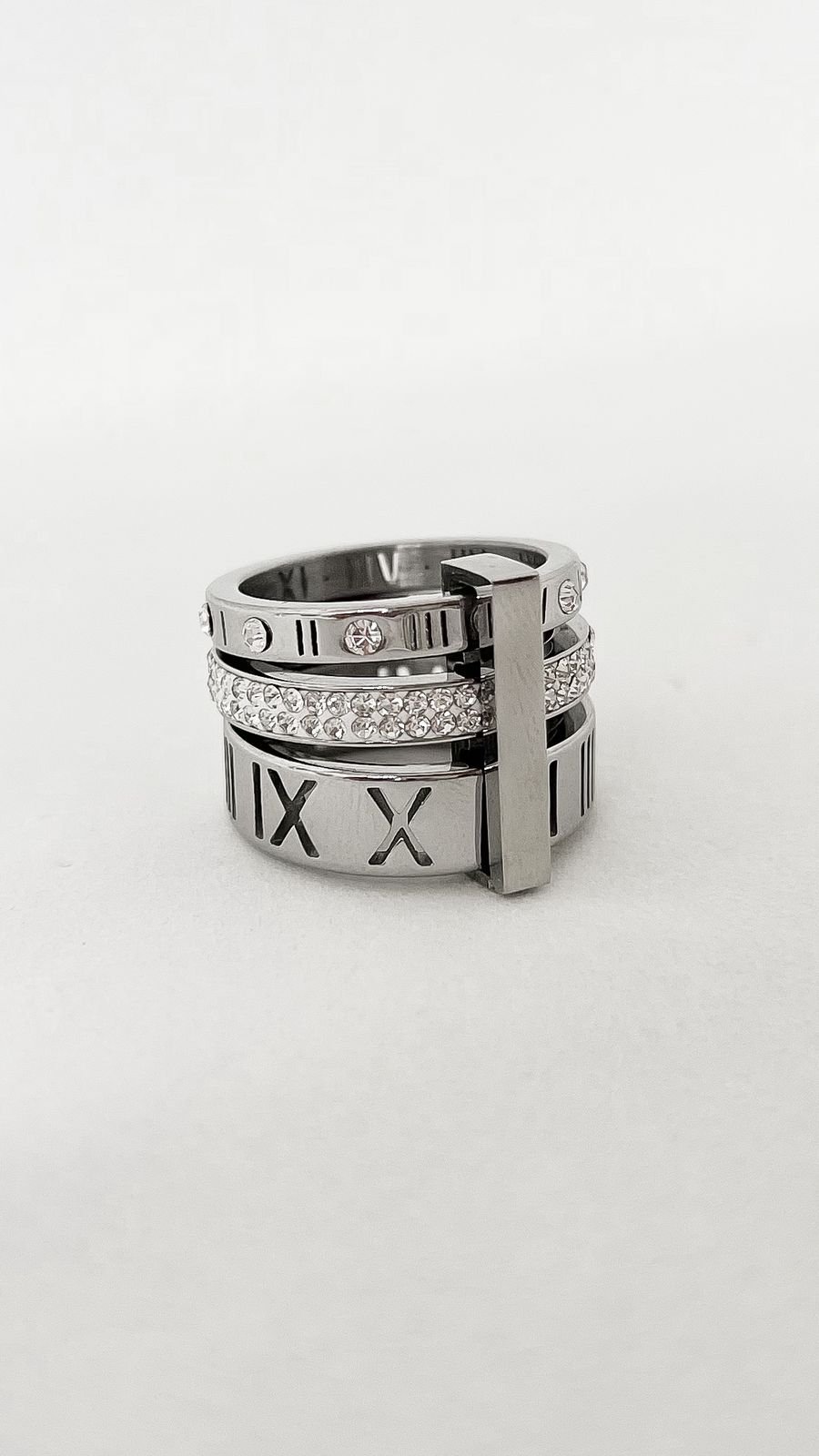 Anel Triplo Algarismo Romano - Aço