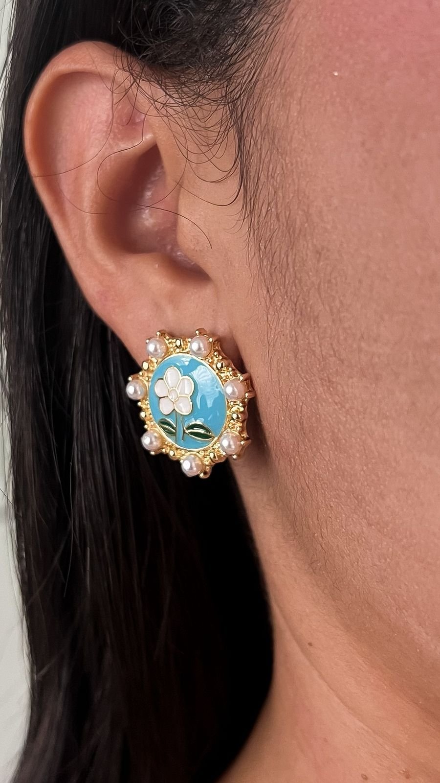 Brinco Flor Blue Vintage