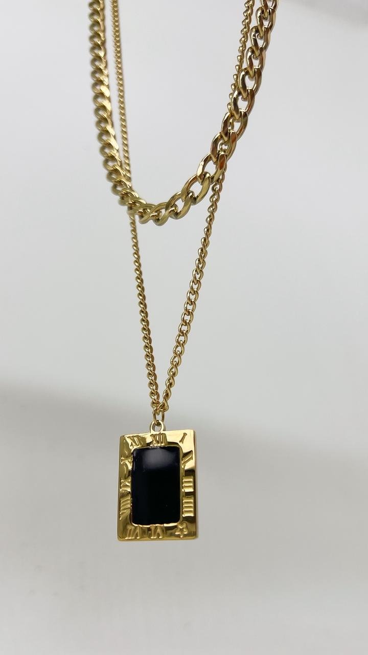 Colar Duplo Algarismo Black - Aço