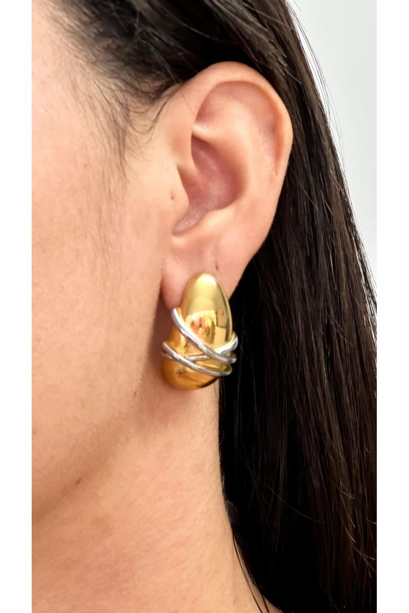 Brinco Gota Linhas Duo - Aço