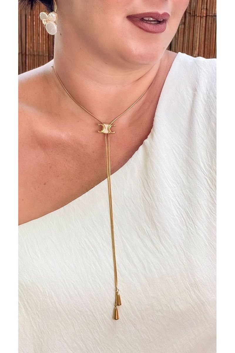 Colar Longo Inspiração X Madrepérola - Aço