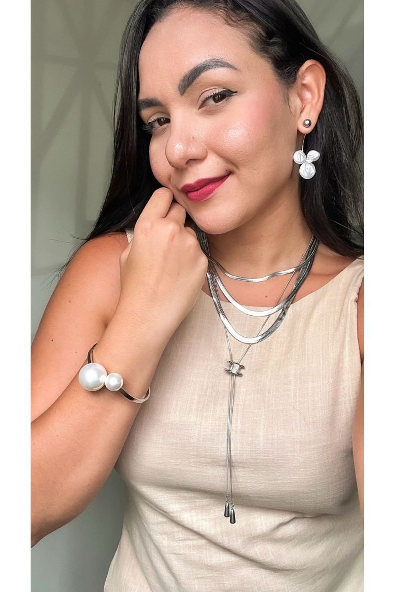 Colar Longo Inspiração X Madrepérola - Aço