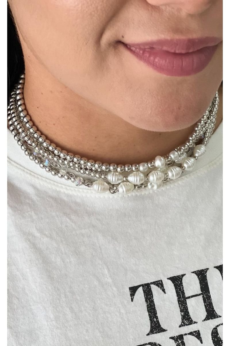 Colar Mix Esferas Prata D ´pérola