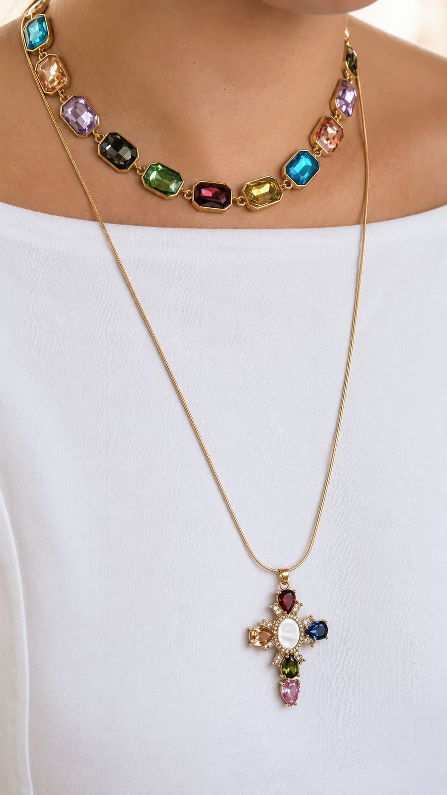 Crucifixo Longo Cristais Collor